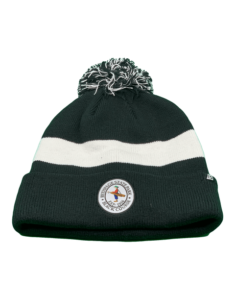 Black winter beanie with white stripe and Bethpage Black Course logo