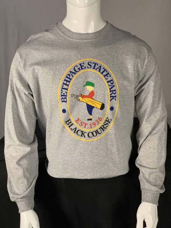Bethpage Black Course logo displayed on gray long sleeve tee
