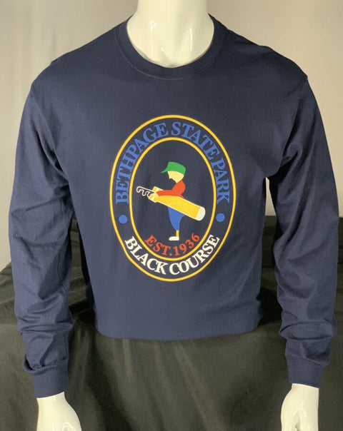 Bethpage Black Course logo displayed on navy long sleeve tee
