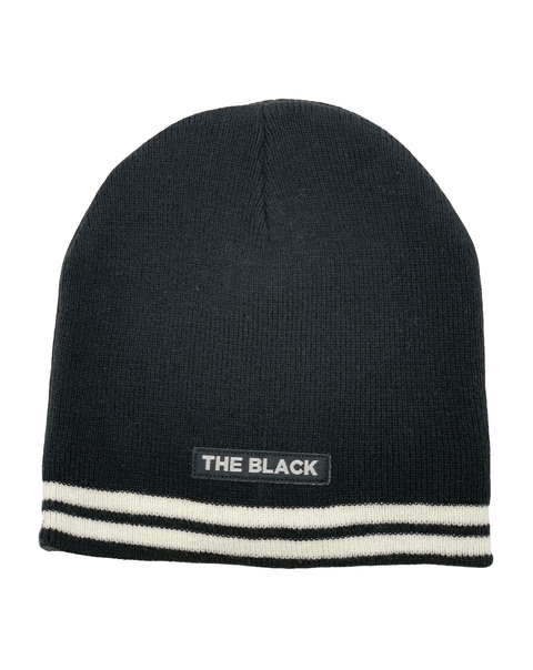 The back side of the Bethpage Black Course Caddy Winter Cap that displays "The Black" in block letters