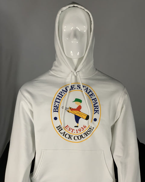 White Sweatshirt Hoodie with the Bethpage Black Course logo